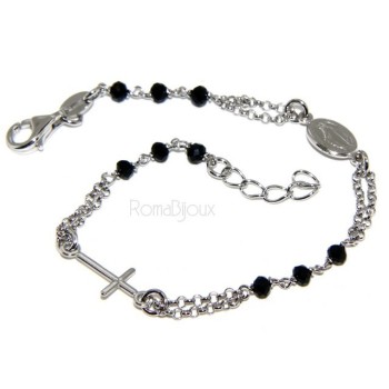 RMB|Rosary bracelet male female 925 silver Madonna image, cross and black crystal 17.00 19.50