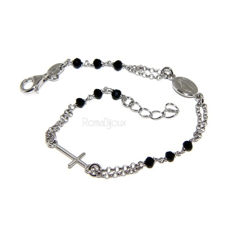 RMB|Bracciale rosario uomo donna in Argento 925 con immagine madonnina , croce e cristallo nero 17,00 19,50