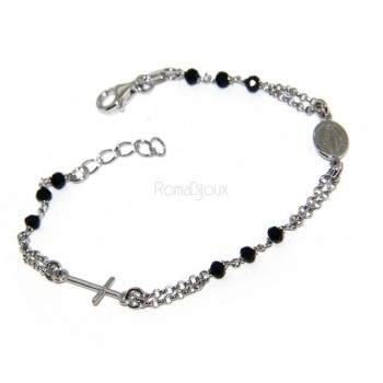 RMB|Bracciale rosario uomo donna in Argento 925 con immagine madonnina , croce e cristallo nero 17,00 19,50