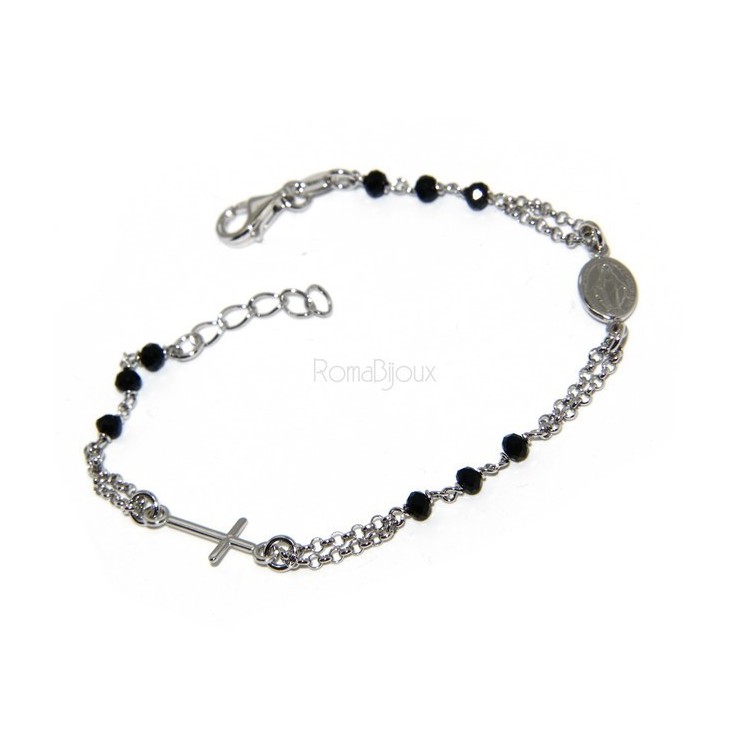 RMB|Bracciale rosario uomo donna in Argento 925 con immagine madonnina , croce e cristallo nero 17,00 19,50