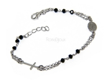 RMB|Rosary bracelet male female 925 silver Madonna image, cross and black crystal 17.00 19.50