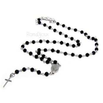 RMB|Rosary necklace man 925 With black crystal 4 mm cross and madonna 44 + 5