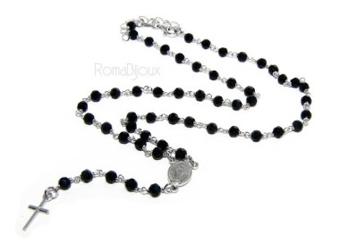 RMB|Rosary necklace man 925 With black crystal 4 mm cross and madonna 44 + 5