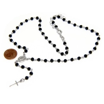 RMB|Rosary necklace man 925 With black crystal 4 mm cross and madonna 44 + 5