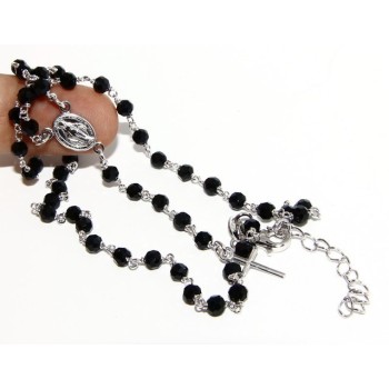 RMB|Rosary necklace man 925 With black crystal 4 mm cross and madonna 44 + 5