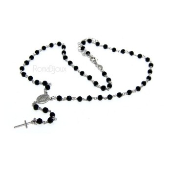 RMB|Rosary necklace man 925 With black crystal 4 mm cross and madonna 44 + 5