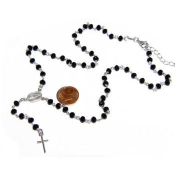 RMB|Rosary Necklace With 925 Silver Man crushed 4mm black crystal cross and madonna 45 + 5