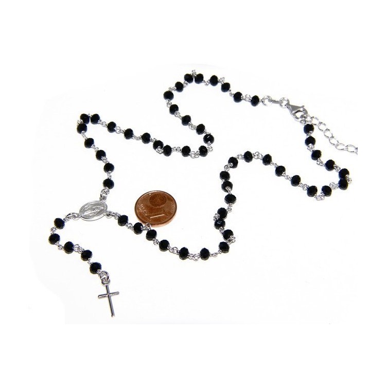 RMB|Rosary Necklace With 925 Silver Man crushed 4mm black crystal cross and madonna 45 + 5