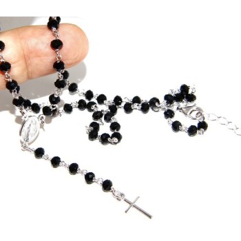 RMB|Rosary Necklace With 925 Silver Man crushed 4mm black crystal cross and madonna 45 + 5