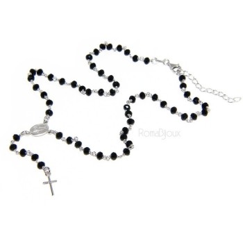 RMB|Rosary Necklace With 925 Silver Man crushed 4mm black crystal cross and madonna 45 + 5