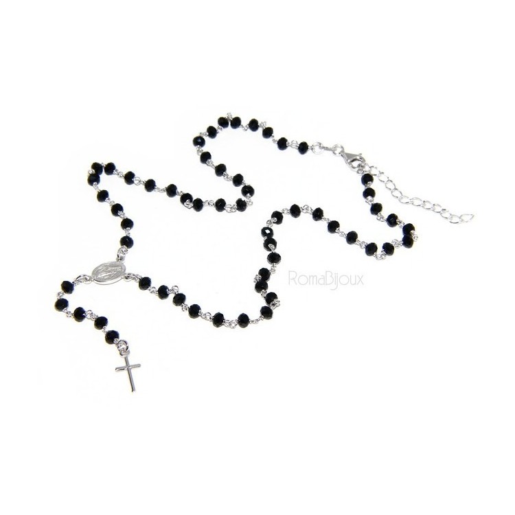 RMB|Rosary Necklace With 925 Silver Man crushed 4mm black crystal cross and madonna 45 + 5
