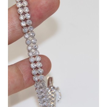 RMB|Argento 925 : Bracciale Tennis Con Zirconi bianchi cipollino 2,5 mm doppia corona 18 cm