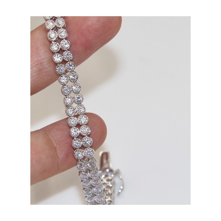 RMB|Argento 925 : Bracciale Tennis Con Zirconi bianchi cipollino 2,5 mm doppia corona 18 cm