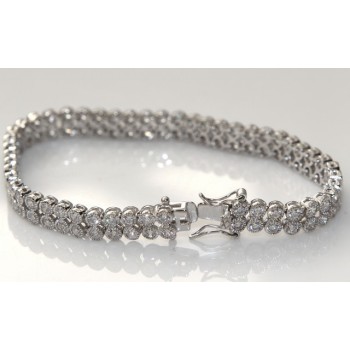 RMB|Argento 925 : Bracciale Tennis Con Zirconi bianchi cipollino 2,5 mm doppia corona 18 cm
