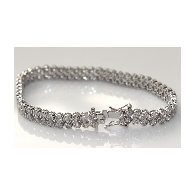 RMB|Argento 925 : Bracciale Tennis Con Zirconi bianchi cipollino 2,5 mm doppia corona 18 cm