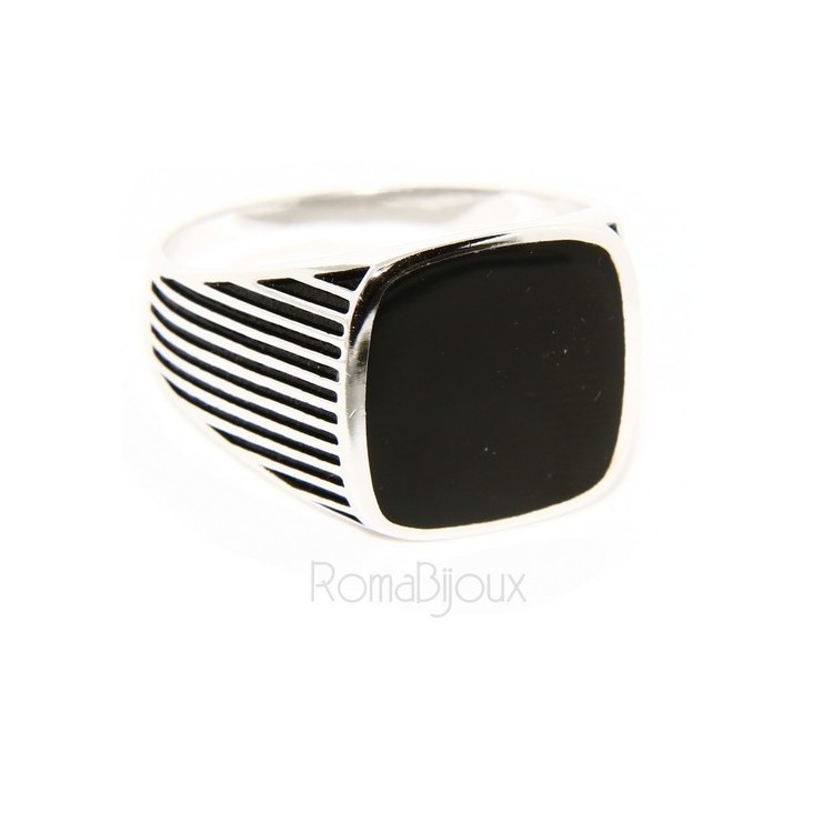 RMB|Anello Argento 925 da uomo a scudo chevalier quadrato faux onice rigato