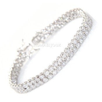RMB|Argento 925 : Bracciale Tennis Con Zirconi bianchi cipollino 2,5 mm doppia corona 18 cm