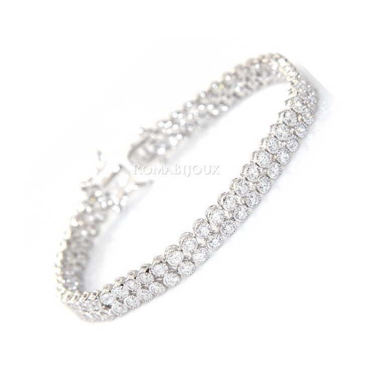 RMB|Argento 925 : Bracciale Tennis Con Zirconi bianchi cipollino 2,5 mm doppia corona 18 cm