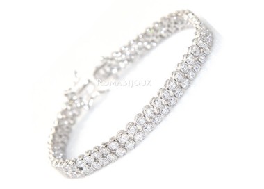 RMB|Argento 925 : Bracciale Tennis Con Zirconi bianchi cipollino 2,5 mm doppia corona 18 cm