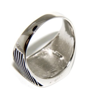 RMB|Ring 925 sterling silver men's shield chevalier square striped faux onyx