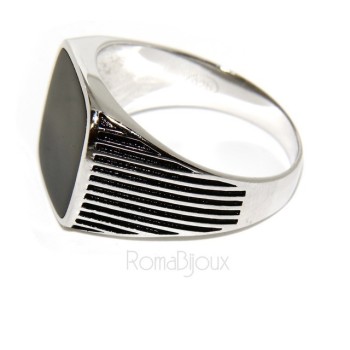 RMB|Anello Argento 925 da uomo a scudo chevalier quadrato faux onice rigato