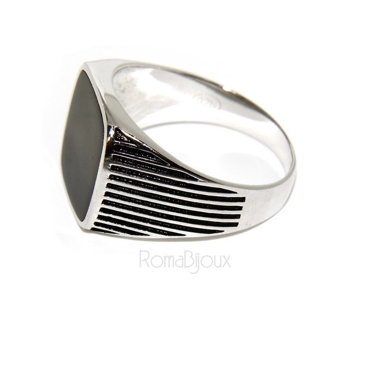 RMB|Anello Argento 925 da uomo a scudo chevalier quadrato faux onice rigato