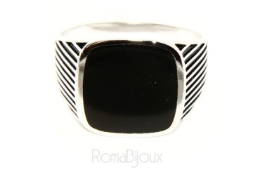 RMB|Anello Argento 925 da uomo a scudo chevalier quadrato faux onice rigato