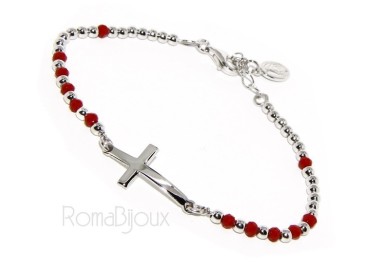 RMB|Bracelet rosary man in Silver 925 with Madonna picture, convex cross and red crystal. Mis from 17.00 to 20.00