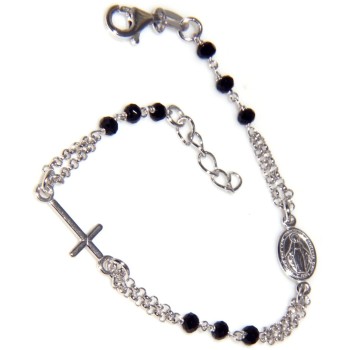 RMB|rosario Argento 925 bracciale madonna miracolosa , croce e cristallo nero 16,50 19,00