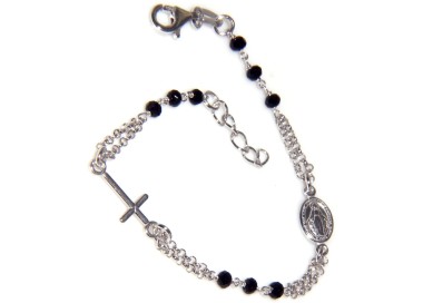 RMB|rosary Silver 925 miraculous madonna bracelet, cross and black crystal 16,50 19,00