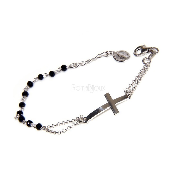 RMB|Rosary bracelet male female 925 silver image Madonna, convex cross and black crystal. mis 17.50