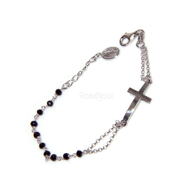 RMB|Rosary bracelet male female 925 silver image Madonna, convex cross and black crystal. mis 17.50