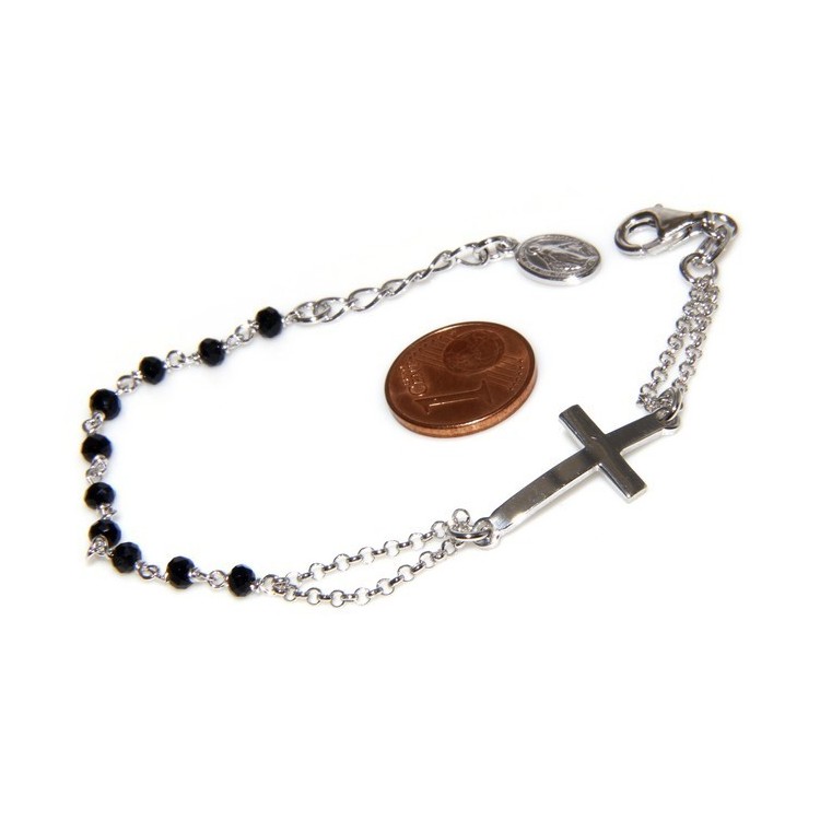 RMB|Rosary bracelet male female 925 silver image Madonna, convex cross and black crystal. mis 17.50