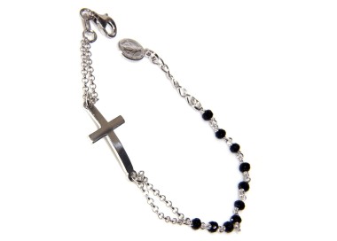 RMB|rosary bracelet Silver 925 miraculous Madonna, convex cross and black crystal 15/17.50 cm