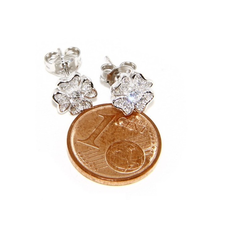 RMB|Argento 925 : orecchini donna stud quadrifoglio  pave' di zirconi bianchi microsetting