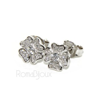 RMB|Argento 925 : orecchini donna stud quadrifoglio  pave' di zirconi bianchi microsetting