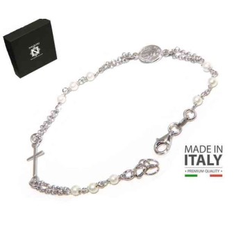 RMB|NALBORI Bracciale rosario uomo donna in Argento 925 madonna miracolosa , croce e perline bianche 16,50 19,50
