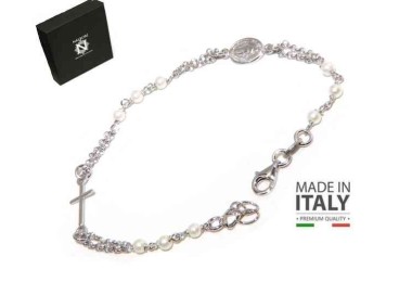 RMB|NALBORI Bracciale rosario uomo donna in Argento 925 madonna miracolosa , croce e perline bianche 16,50 19,50