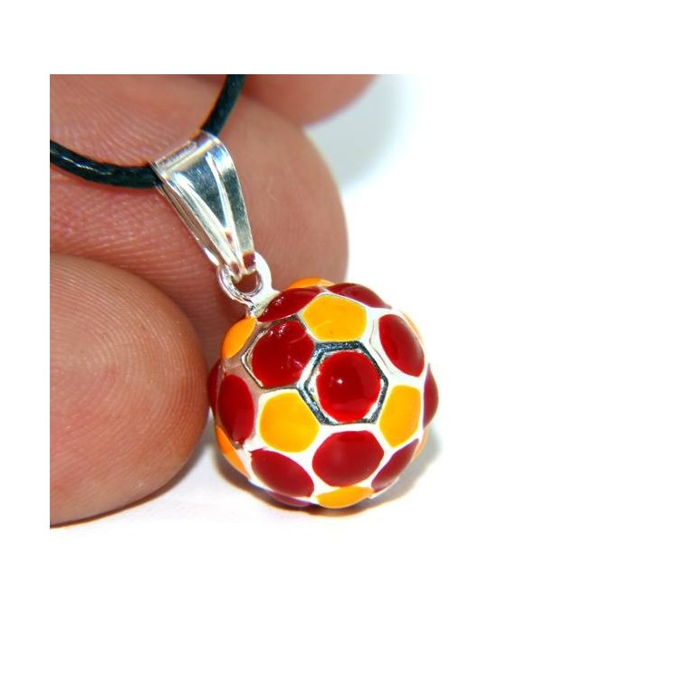 RMB|cioc14 - Argento 925 : Ciondolo uomo donna palla pallone da calcio giallorosso ROMA Made in Italy