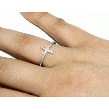 RMB|925 Rhodium-plated: Ring woman with microsetting cross zircons