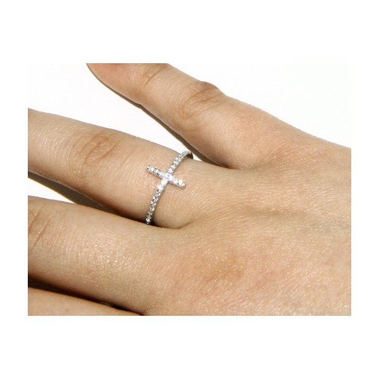 RMB|Argento 925 Rodiato : anello donna con croce microsetting zirconi