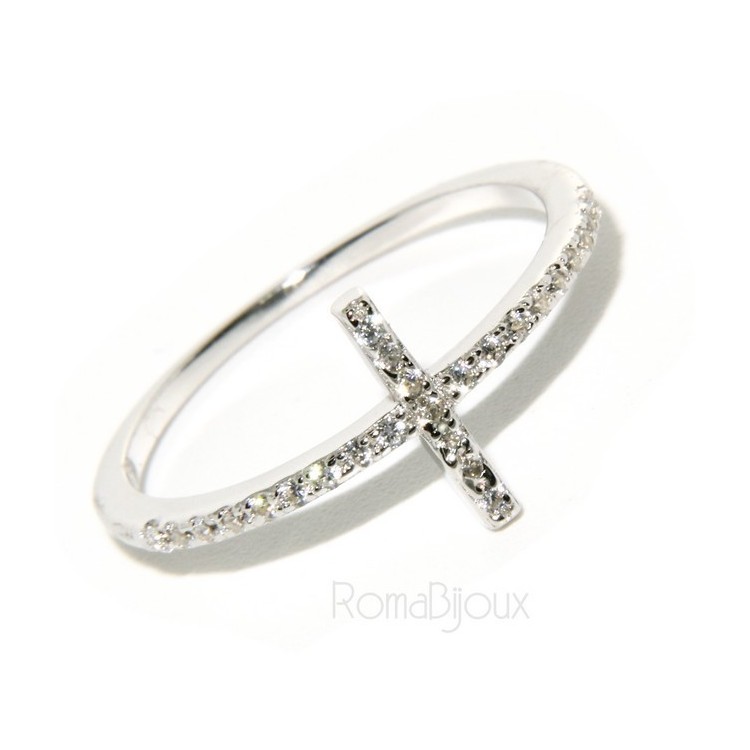 RMB|Argento 925 Rodiato : anello donna con croce microsetting zirconi