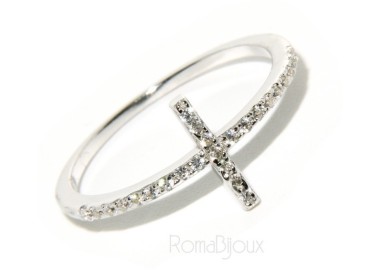RMB|925 Rhodium-plated: Ring woman with microsetting cross zircons