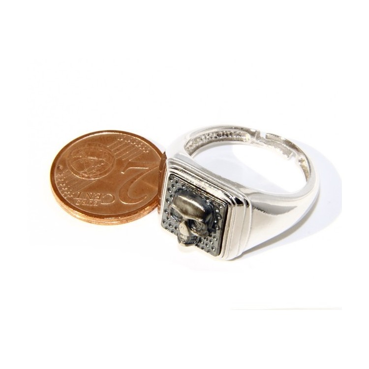 RMB|Ring 925 sterling silver men's little finger to the square skull size adjustable shield
