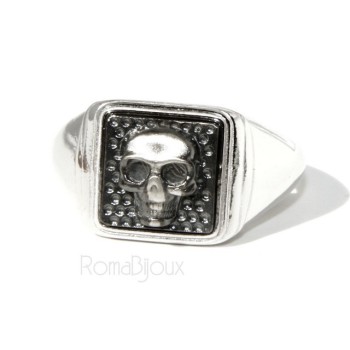 RMB|Ring 925 sterling silver men's little finger to the square skull size adjustable shield