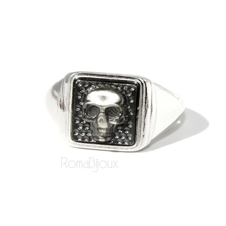 RMB|Ring 925 sterling silver men's little finger to the square skull size adjustable shield