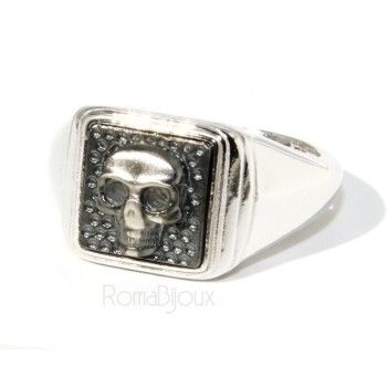 RMB|Ring 925 sterling silver men's little finger to the square skull size adjustable shield