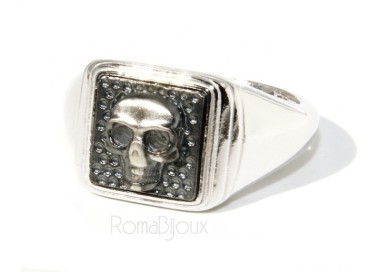 RMB|Ring 925 sterling silver men's little finger to the square skull size adjustable shield