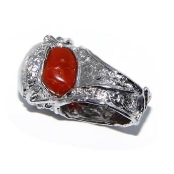 RMB|925: Adjustable Women's Ring handmade with natural gems and true red coral round bead