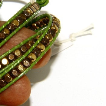 RMB|925: Bracelet Man Woman HIP HOP nuggets golden antiqued leather more 'turns green apple